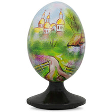 Load image into Gallery viewer, Ukrainian Village Scene with Church Wooden Easter Egg Figurine 4.75 Inches