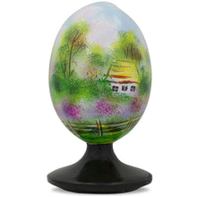 Load image into Gallery viewer, Ukrainian Village Scene with Church Wooden Easter Egg Figurine 4.75 Inches