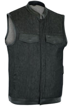 Load image into Gallery viewer, Men's Upgraded Rough Rub-Off Denim Motorcycle Vest w/Leather Trim