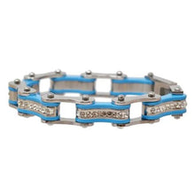 Load image into Gallery viewer, VJ114 Two Tone Silver/Turquoise W/White Crystal Centers