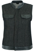 Load image into Gallery viewer, Women's Rough Rub-Off Raw Finish Denim Vest W/Leather Trim