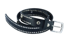 Load image into Gallery viewer, BLT Black Leather Belt with Silver Studs and Skulls