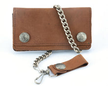 Load image into Gallery viewer, BWC231 Buffalo Nickel Snap Brown Leather Long Bi-Fold Biker Wallet
