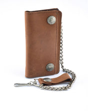 Load image into Gallery viewer, BWC231 Buffalo Nickel Snap Brown Leather Long Bi-Fold Biker Wallet