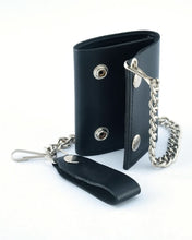 Load image into Gallery viewer, BWC235 Black Tri-Fold Genuine Leather Wallet with Chain