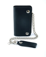 Load image into Gallery viewer, BWC237 Black Leather Long Bi-Fold Biker Chain Wallet