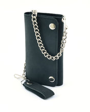 Load image into Gallery viewer, BWC238 Matte Black Biker Leather Wallet with Chain