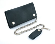 Load image into Gallery viewer, BWC238 Matte Black Biker Leather Wallet with Chain