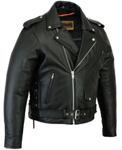 Load image into Gallery viewer, Men's Classic Side Lace Police Black Leather Motorcycle Jacket