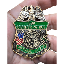 Load image into Gallery viewer, GL5-001 CBP Border Patrol Agent Thin Green Line Flag Challenge Coin BPA Proverbs 28:1 Lion