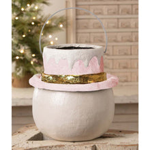Load image into Gallery viewer, SMALL Pastel Holly Hat Snowman Bucket By Bethany Lowe Designs