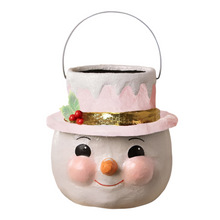Load image into Gallery viewer, SMALL Pastel Holly Hat Snowman Bucket By Bethany Lowe Designs