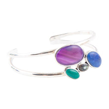 Load image into Gallery viewer, Peacock Multi-Stone and Sterling Silver Cuff Bracelet