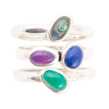 Load image into Gallery viewer, Peacock Colorful Multi-Stone and Sterling Silver Ring Set