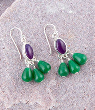 Load image into Gallery viewer, Peacock Purple Agate Drop Earrings