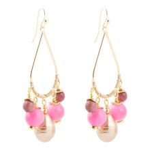 Load image into Gallery viewer, Peony Fuchsia Pink Jade Golden Drop Earrings