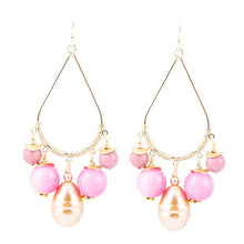 Load image into Gallery viewer, Peony Fuchsia Pink Jade Golden Drop Earrings