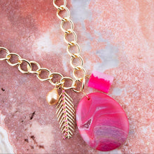 Load image into Gallery viewer, Peony Fuschsia Pink Agate Golden Charm Necklace