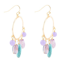 Load image into Gallery viewer, Purple Periwinkle Amethyst and Blue Magnesite Golden Chandelier Earrings