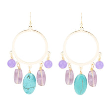 Load image into Gallery viewer, Purple Periwinkle Amethyst and Blue Magnesite Golden Chandelier Earrings