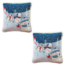 Load image into Gallery viewer, Set of 2 Snowmen Enjoying Winter Sport Parade Christmas Throw Cushion Pillow Covers