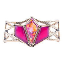Load image into Gallery viewer, Pink Agate and Coral Matrix Golden Cuff Bracelet