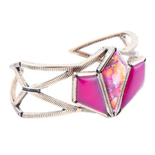 Load image into Gallery viewer, Pink Agate and Coral Matrix Golden Cuff Bracelet