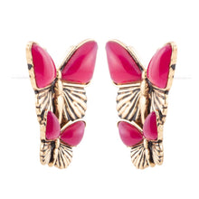 Load image into Gallery viewer, Pink Agate Golden Butterflies Post Earrings
