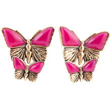 Load image into Gallery viewer, Pink Agate Golden Butterflies Post Earrings