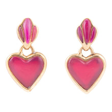 Load image into Gallery viewer, Pink Agate Heart Drop Golden Earrings