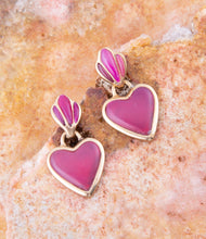 Load image into Gallery viewer, Pink Agate Heart Drop Golden Earrings