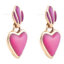 Load image into Gallery viewer, Pink Agate Heart Drop Golden Earrings