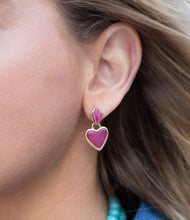 Load image into Gallery viewer, Pink Agate Heart Drop Golden Earrings