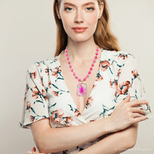 Load image into Gallery viewer, Pink Agate Stacked Stone Floral Pendant Necklace