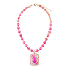 Load image into Gallery viewer, Pink Agate Stacked Stone Floral Pendant Necklace
