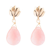 Load image into Gallery viewer, Pink Quartz Golden Lotus Drop Earrings