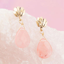 Load image into Gallery viewer, Pink Quartz Golden Lotus Drop Earrings