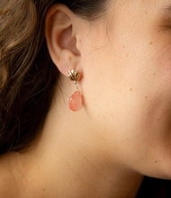 Load image into Gallery viewer, Pink Quartz Golden Lotus Drop Earrings