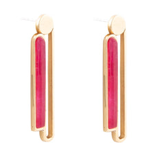 Load image into Gallery viewer, Pink Raspberry Quartz Elongated Golden Post Earrings