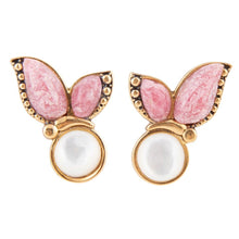 Load image into Gallery viewer, Pink Rhodonite and White Mother of Pearl Golden Butterflies Post Earrings