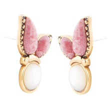 Load image into Gallery viewer, Pink Rhodonite and White Mother of Pearl Golden Butterflies Post Earrings