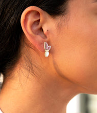 Load image into Gallery viewer, Pink Rhodonite and White Mother of Pearl Golden Butterflies Post Earrings
