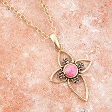 Load image into Gallery viewer, Pink Rhodonite Golden Cross Pendant Necklace