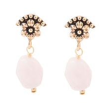 Load image into Gallery viewer, Pink Rose Quartz Golden Floral Drop Earrings
