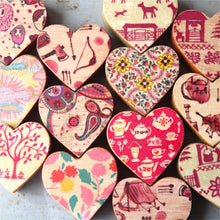 Load image into Gallery viewer, Fabric-Faced Wooden Hearts