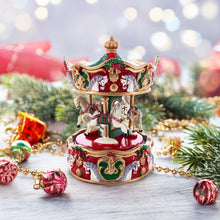 Load image into Gallery viewer, Musical Christmas Figurine with Spinning Carousel Horses