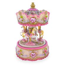 Load image into Gallery viewer, Floral Three Horses Carousel Spinning Musical Figurine