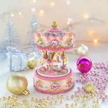 Load image into Gallery viewer, Floral Three Horses Carousel Spinning Musical Figurine