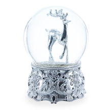 Load image into Gallery viewer, Silver Reindeer Serenade Musical Christmas Water Snow Globe