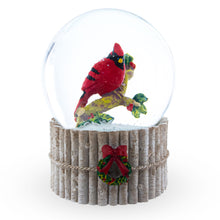 Load image into Gallery viewer, Red Cardinal on Birch Tree and Wreath Musical Water Globe